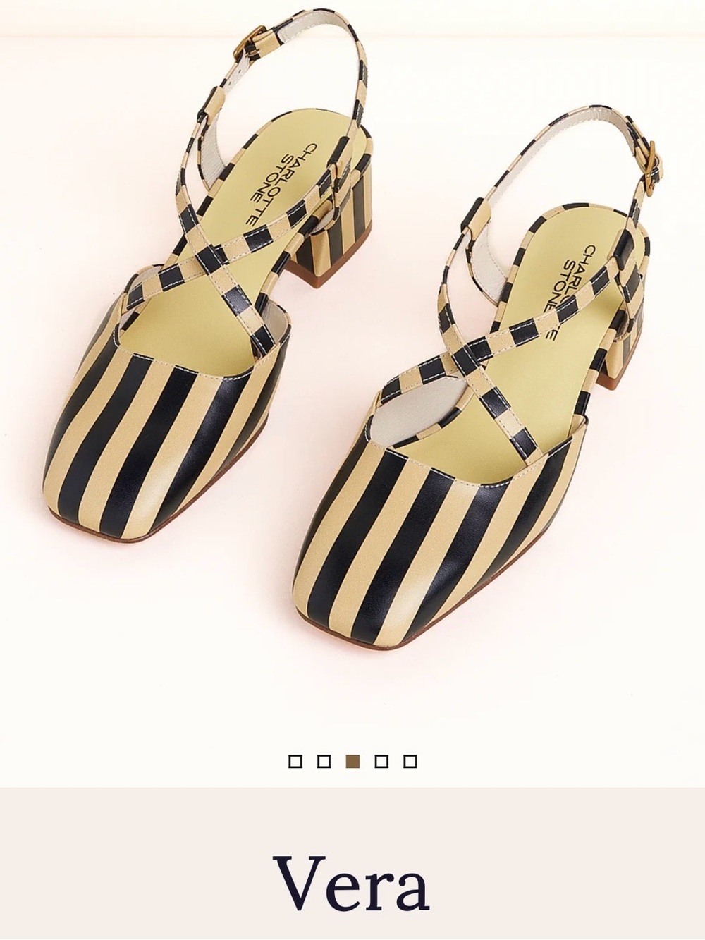 Charlotte Stone Vera Striped Slingback Block Heel - Black Oat